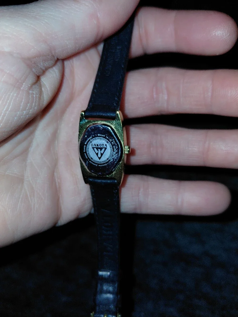 Vintage Dakota Genuine Diamond Watch Gold Tone Black Dial Leather Tank Y2K CC